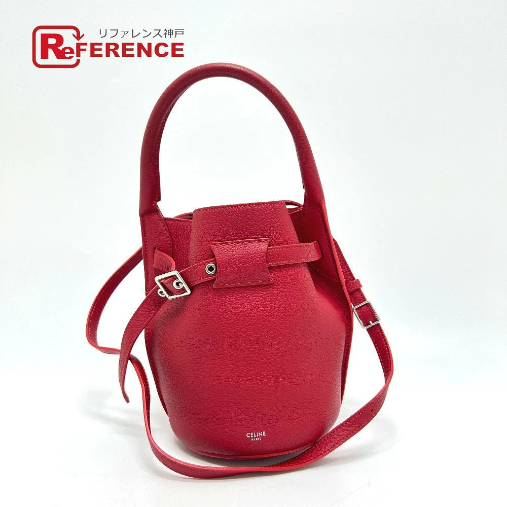 Celine Big 2way Leather Shoulder Bag Bucket Shoulder Handbag Leather Red